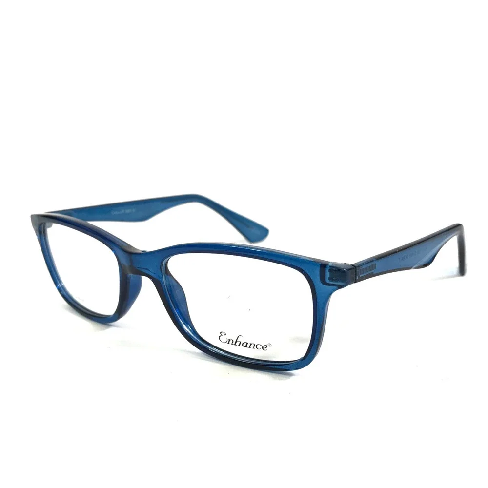 Enhance Eyeglasses Frames 4200 SHINY COBALT Blue Rectangle Full Rim 50-17-135